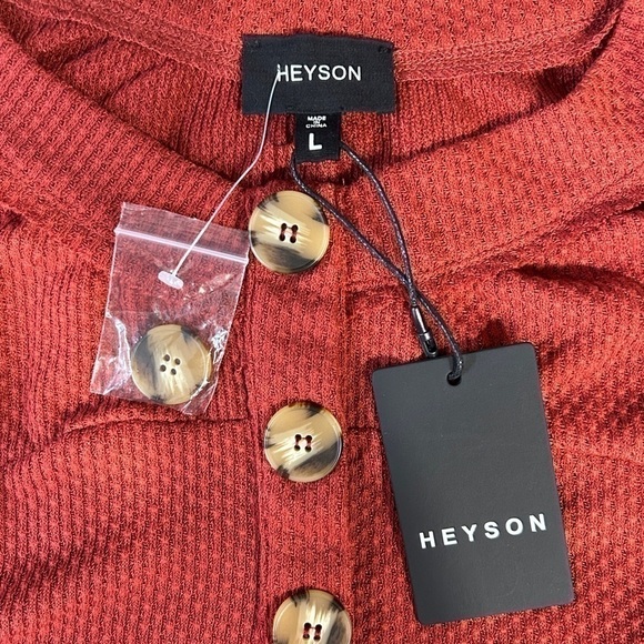 Heyson Women’s Top Waffle Texture Rust 3-Botton S. Sleeve Hi-Lo Size-L NWT - Picture 8 of 12
